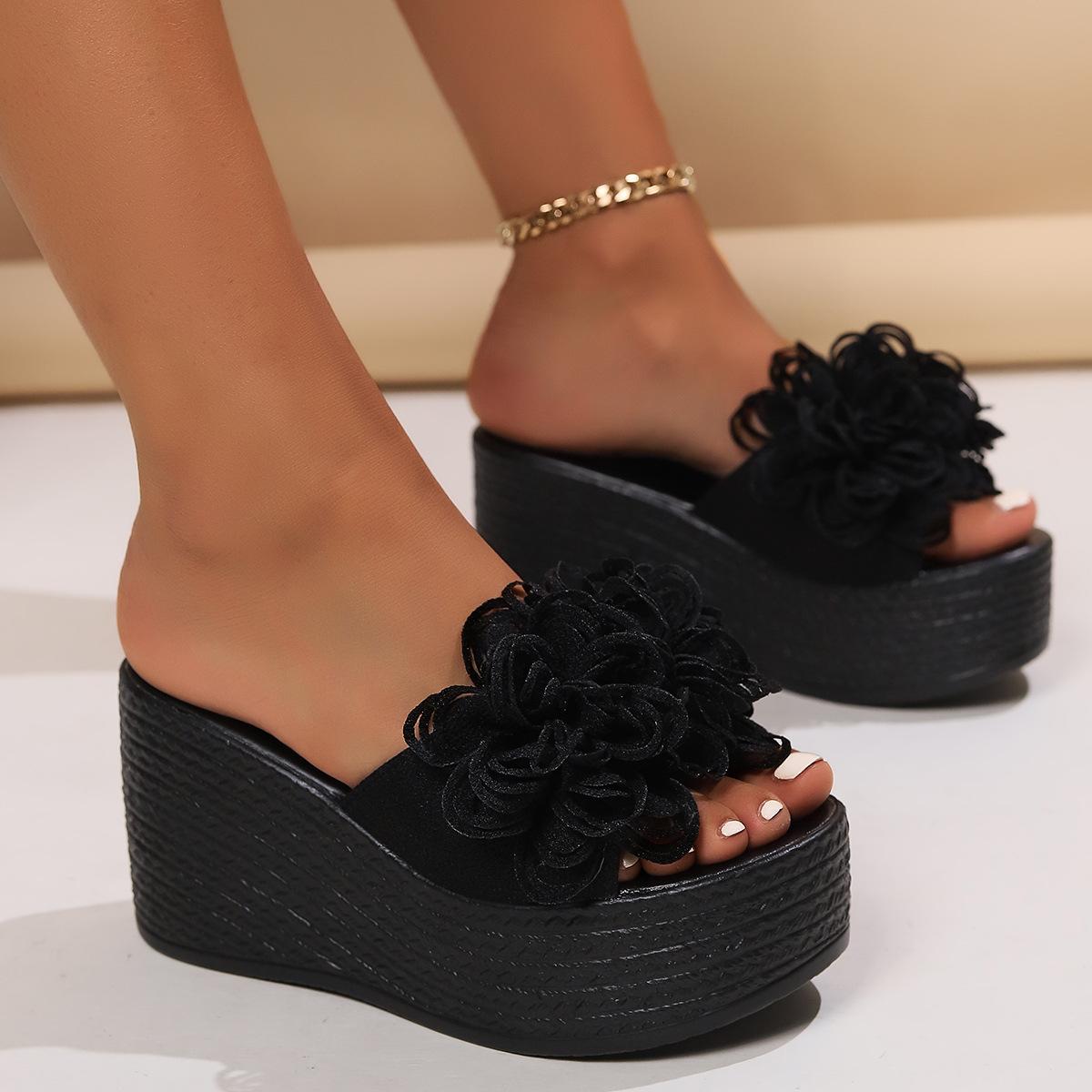 

Тапочки с толстым дном и покатым каблуком, с изображением рыбы, для внешней торговли, большого размера, с большим сафлоровым цветом, для пляжа, водонепроницаемые, для увеличения высоты стола, прохладные тапочки 35 чёрный