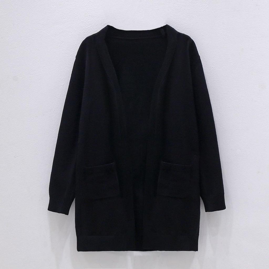 Damenmode - Farbiger übergroßer Strickcardigan mit Tasche, langer Pullover, Freizeitjacke