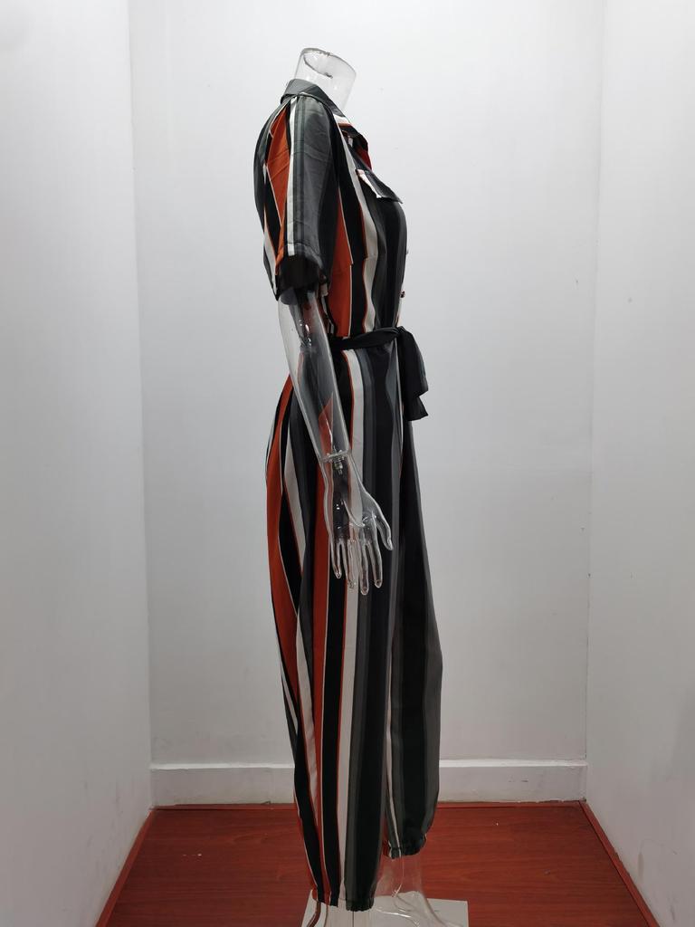 Summer Women's Casual Button-Up Print Waistband Jumpsuit