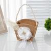 Linen Pearl Flower Basket for Outdoor Wedding - Bridal Handbag or Flower Girl Accessory