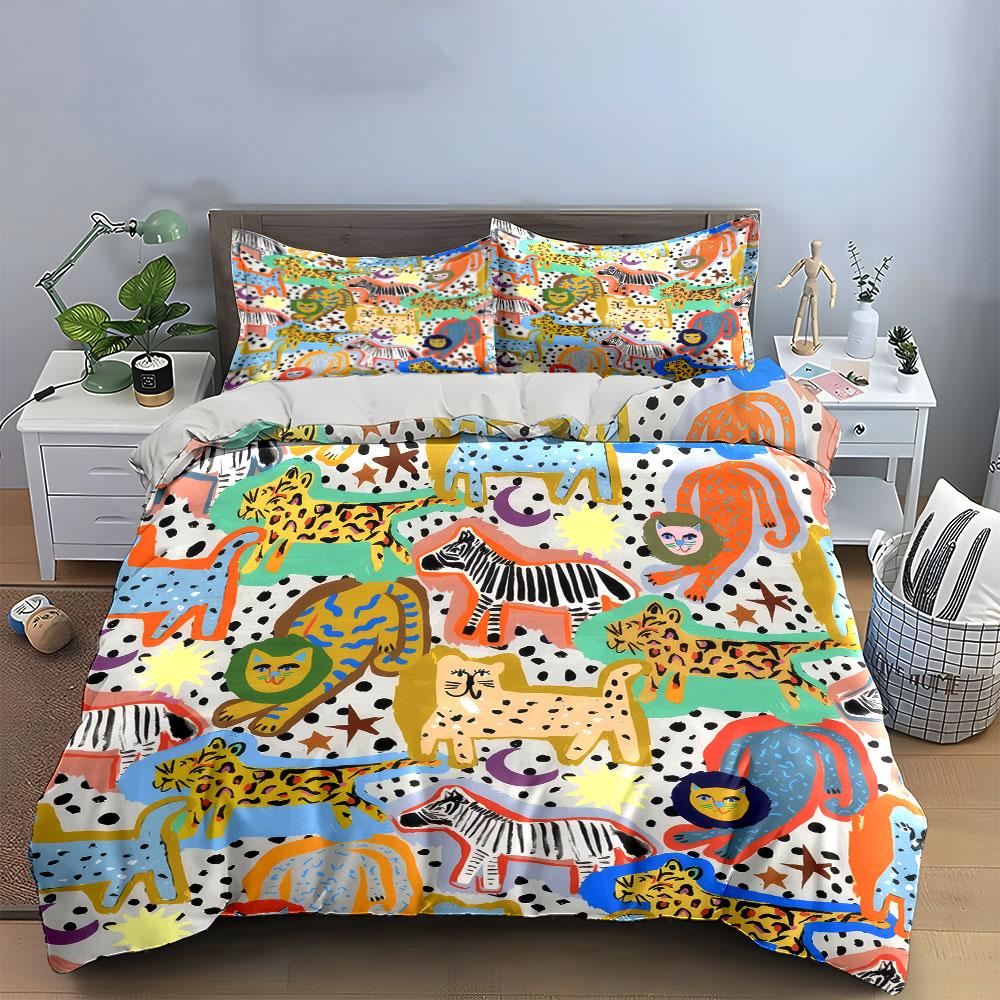 Colorful Animals Pattern Decor Set Soft Comfortable Duvet Cover Bedding Set Included 1*Duvet Cover & 2*Pillowcases, Gift