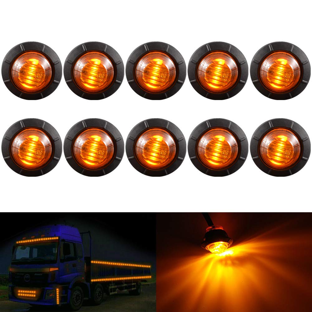 KaTur 3/4" Round LED Front Rear Side Marker Indicator Light Waterproof Clearance Marker Lights Car Truck (Amber)