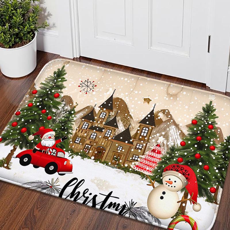 Christmas Snowflake Print Decorative Carpet, Small Floor Mat, Door Mat, Entrance Mat, Absorbent Foot Mat, Machine Washable