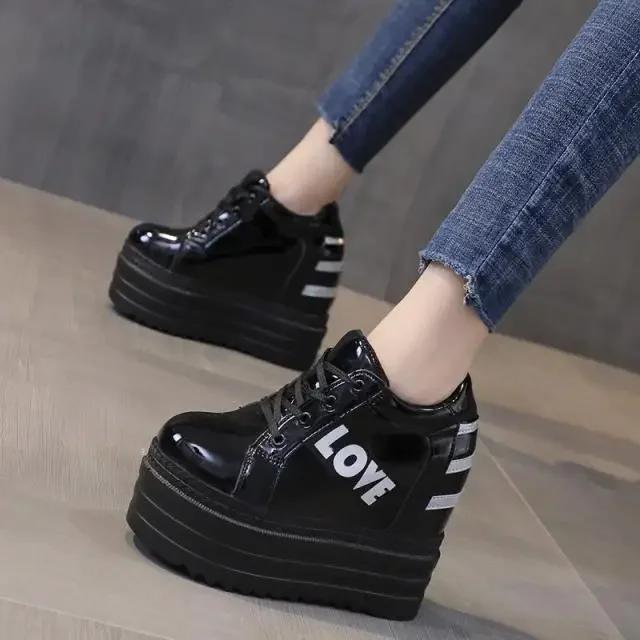 Fashion 12CM Women Wedge Casual Shoes Zipper Height Increasing Breathable Women Autumn Platform Sneakers Walking Flat Trainers Shoes
