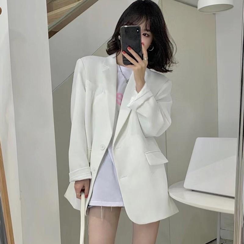 Women s Fall Korean-Style Blazer: Elegant, Casual, and Loose-Fitting Suit Jacket XS белый