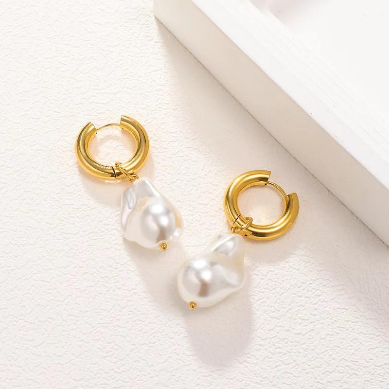 Europa und Amerika Vintage Metall Runde Ohrschnalle für Damen Barock Perlen Hängeohrringe Luxuriöser Eleganter Schmuck Geschenke