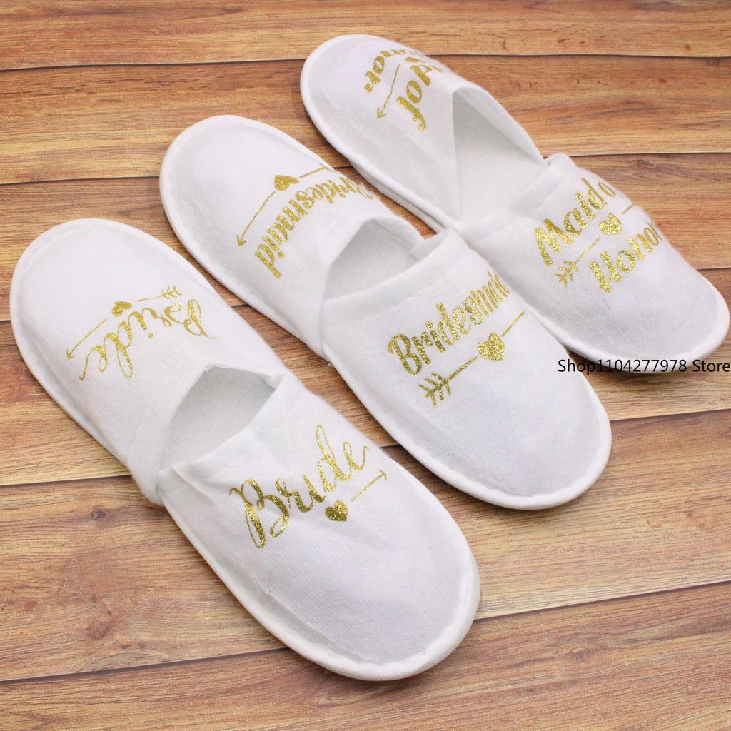 Fashion 20 Pairs Bride & Bridesmaid, Wedding Party Guests Home Slip on Shoes Bridal Party Slippers Open-toe with Golden, Red and Black