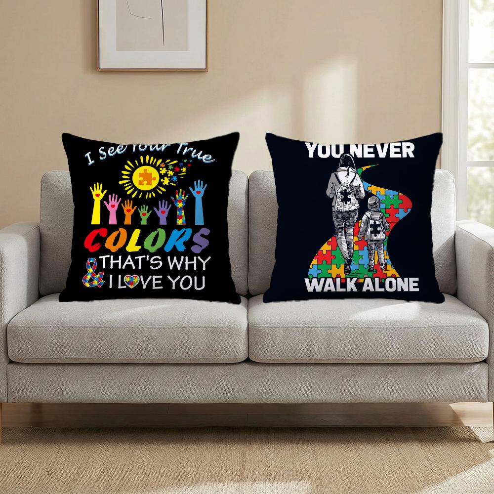 Autism Support Puzzle Cushion Cover Multi-Scene Pillow Cover for Home & Car - Reversible, Soft & Durable for Daily Use