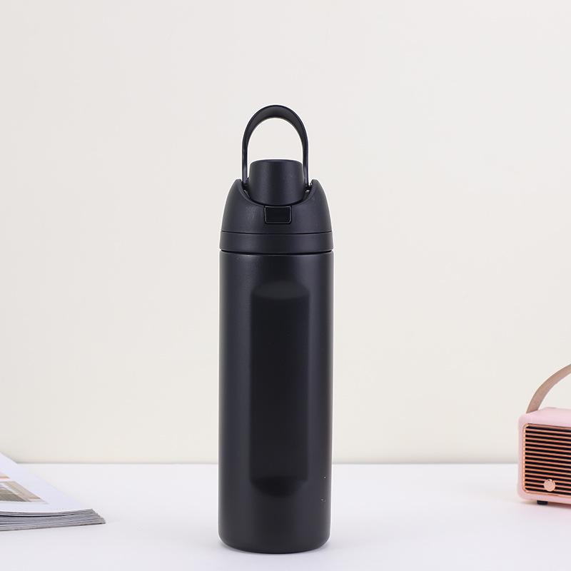 Doppelwandige Edelstahl-Sportflasche mit Isolierung und Griff, großes Fassungsvermögen, zwei Trinkfächer und Reiseverschluss