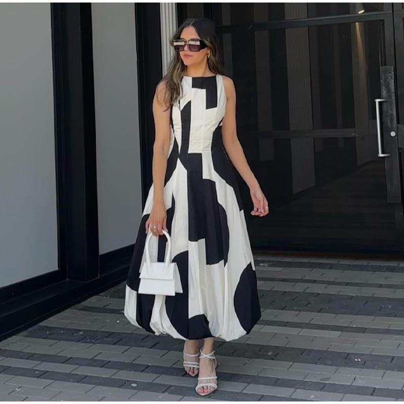 Ladies Polka Dot Balloon Version Sleeveless Dress Waist Slim Summer Fashion Ladies One-piece Short Skirt Commuter High Street