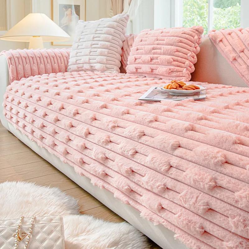 Winter Sofa Cover Thicken Plush Non-Slip Couch Cushion for Living Room  Universal Soft Sofa Cover Back Towel Sectional Sofa Mat