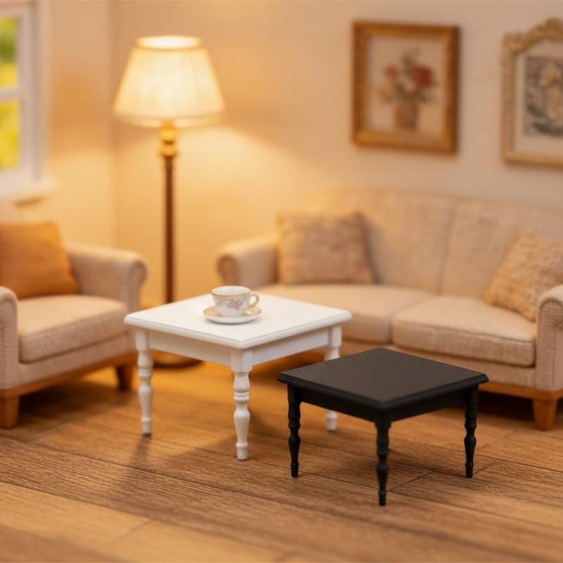 1/12 Dollhouse Simulation Square Tea Table Miniature Modern Furniture Model Ideal for DIY Room Scene Decoration Display