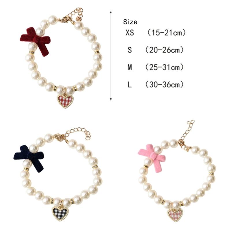 Dog Cats Pearls Necklace Handmade Pet Long Elegant Bowknot Pattern Necklace for Everyday Wear and Pet Gatherings