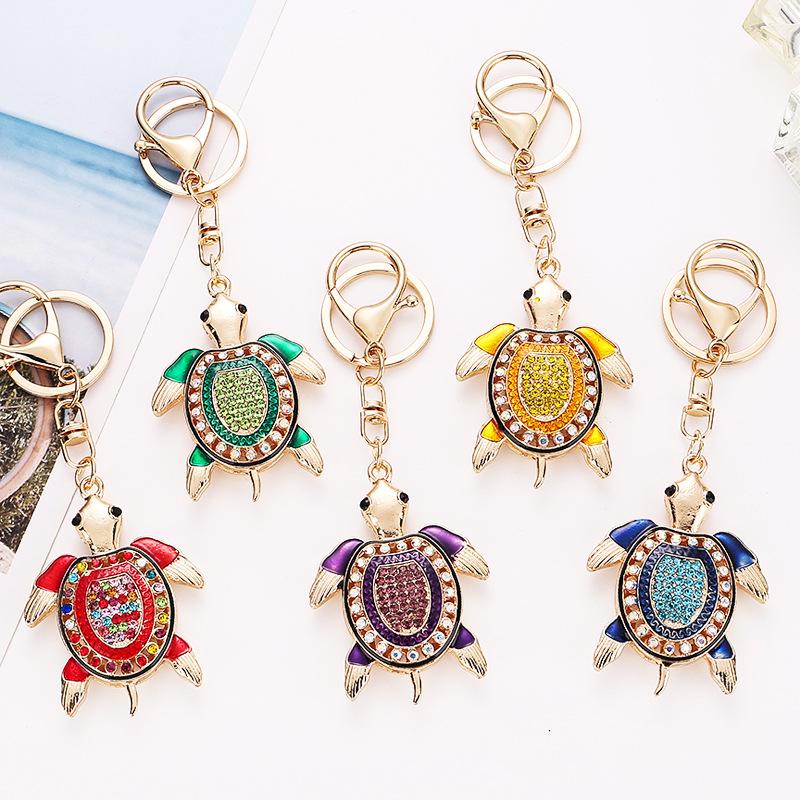 Creatieve Strass Schildpad Sleutelhanger: Schattige Cartoon Schildpad Tasbedel, Glanzende Metalen Hanger