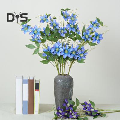 Artificial Clematis Branch with Stem Green Leaves Home Wedding Party Faux Flower Floral Arrangement Indoor Outdoor Garden Decoration Photo Props