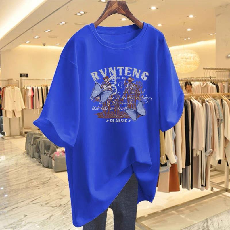 

2025 heavy cotton short-sleeved T-shirt women s spring and summer new loose and versatile half-sleeved bf Hong Kong style top tide XXXL