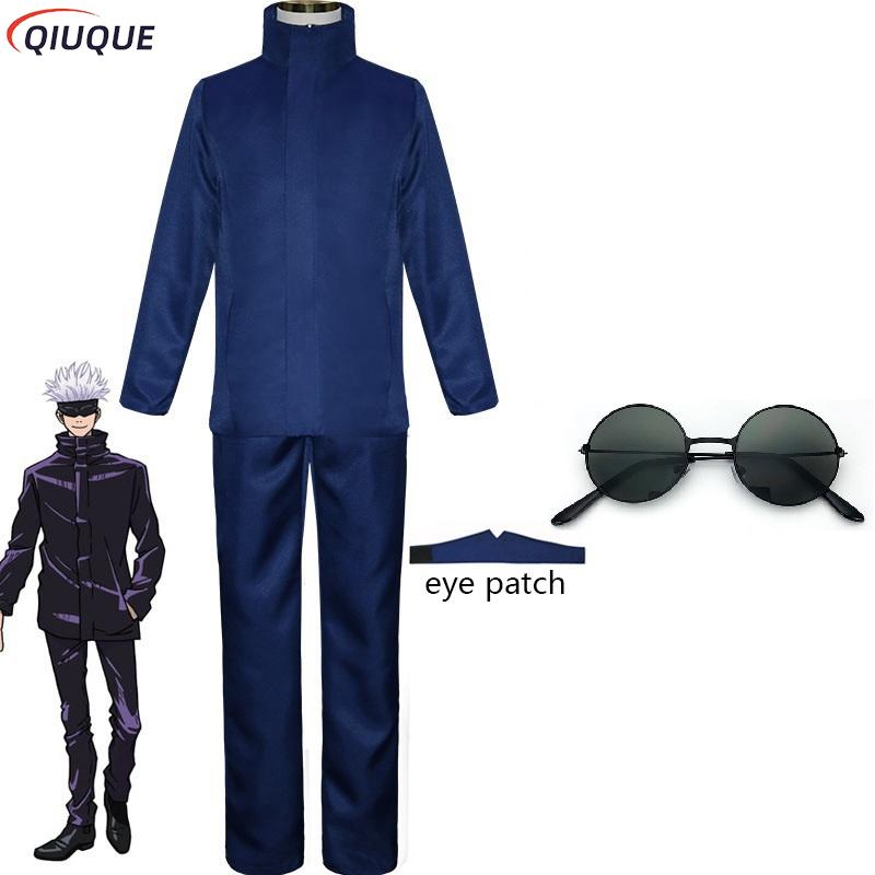 110-3XL Zwart / Blauw Gojo Satoru Cosplay Kostuum Ooglapje Pruiken Bril Anime Halloween Feest Uniseks Uniformen Kids 120CM