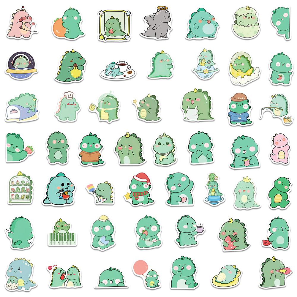 10/30/50/100pcs Kawaii Green Dinosaur Stickers Cute Cartoon Creative Sticker Water Bottle Scrapbook Phone Case Decals Decoration