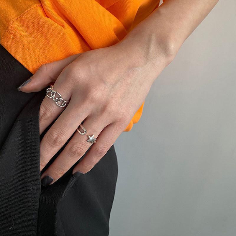 Silver Eyecatching S925 Hollow Star Ring For Women Adjustable For Comfort And Style
