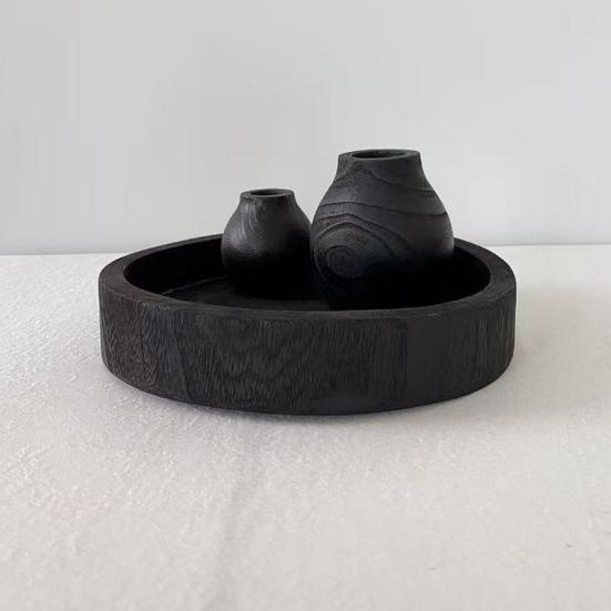 Wooden Round Storage Tray Multi-purpose Fruit Treats Candies Desserts Appetizer Snacks Serving Tray Farmhouse Rustic Decorative Bowl Kitchen Supplies
