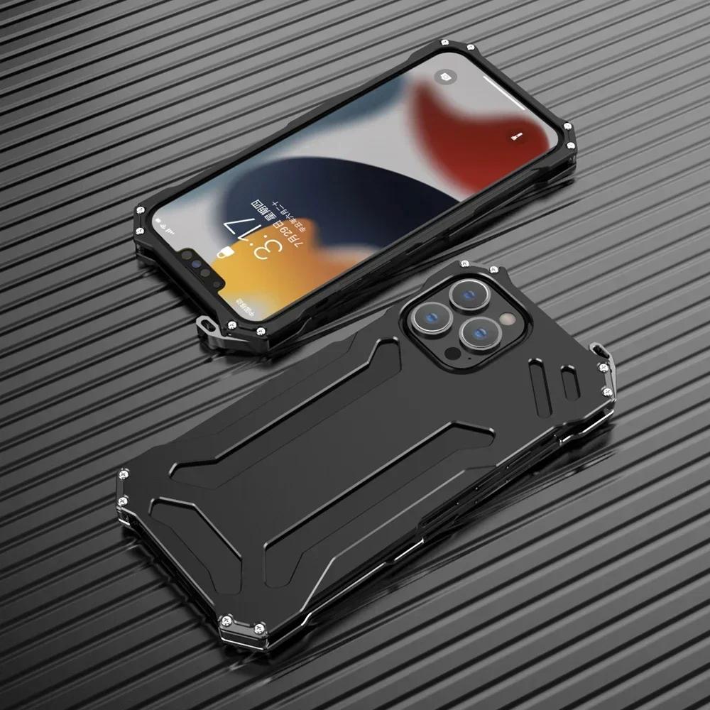 Dual Layers Bumper Metal Phone Case for IPhone 16 15 14 Plus 13 12 16 Pro Max Aluminum Military Shockproof Anti-scratch Cover