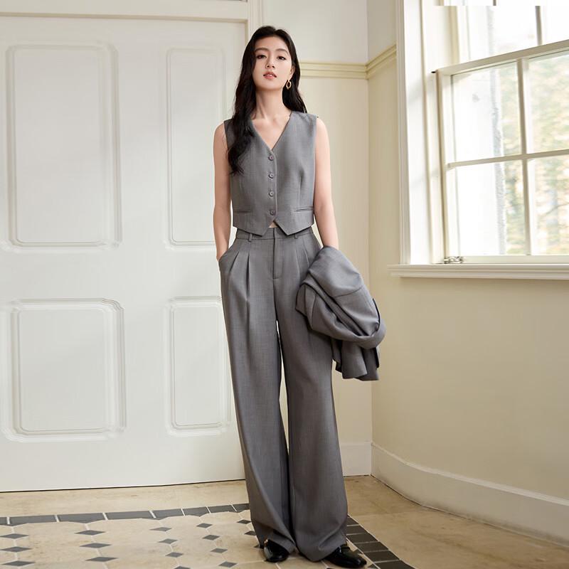 Xiangying Women's Gray Vest & Wide-Leg Suit Set