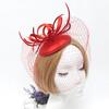 Women Girls Ladies Feather Fascinator Mesh Hairdressing Bridal Hair Clip Wedding Party Accessory Red