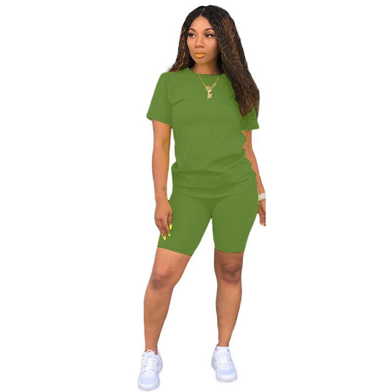 Solid Color Round Neck Neck T-shirt Shorts Set Pure Color Crew Neck T-shirt Shorts Set