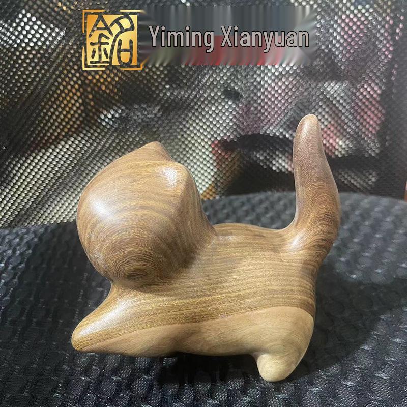 Golden Sandalwood Large Cat Ornament - 13cm Mini Cute Wooden Cultural Gift 13cm Large
