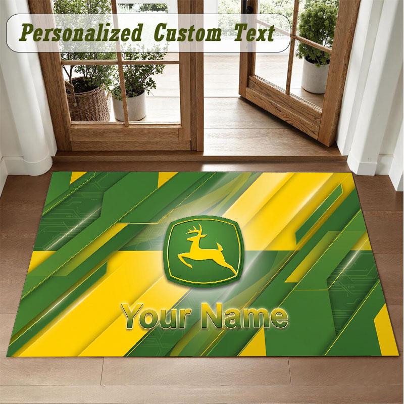 Crystal Velvet Square Rug Custom NameJohn Deere Pattern Non Slip Home Floor Decor Rug