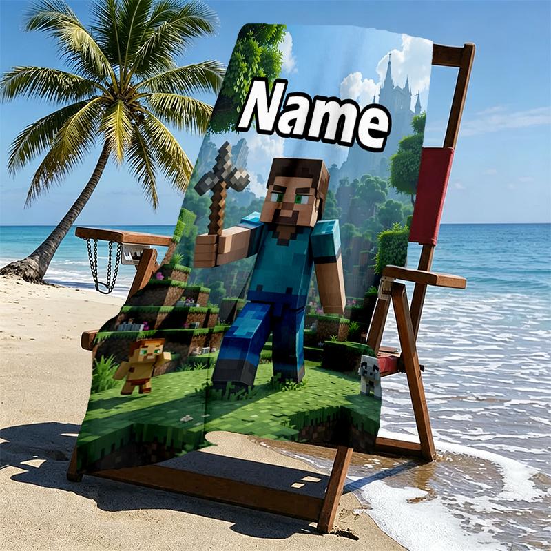 Custom Name Personalized Gamer craft Print Beach Towel, for Trip Camping Beach Party Home Decor, Birthday Gift for Family & Friends