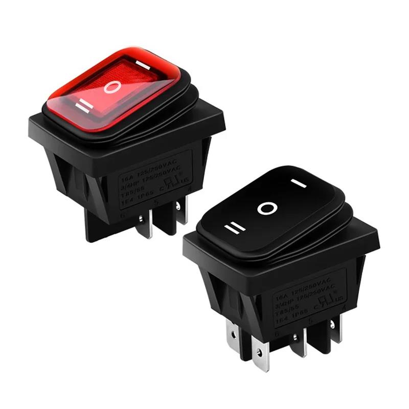 2pcs KCD4 Waterproof Rocker Switch 4 6 Pin Latching 16A 250VAC DPDT ON OFF ON 12V 220V Red Green LED Light Button Switch