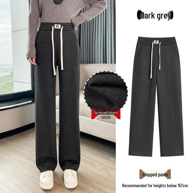 

Women s High-Waisted Wool Blend Herringbone Wide-Leg Pants - Extra Thick, Velvet, Autumn/Winter Casual Wear 3XL (135-146 lbs, upgraded fabric)