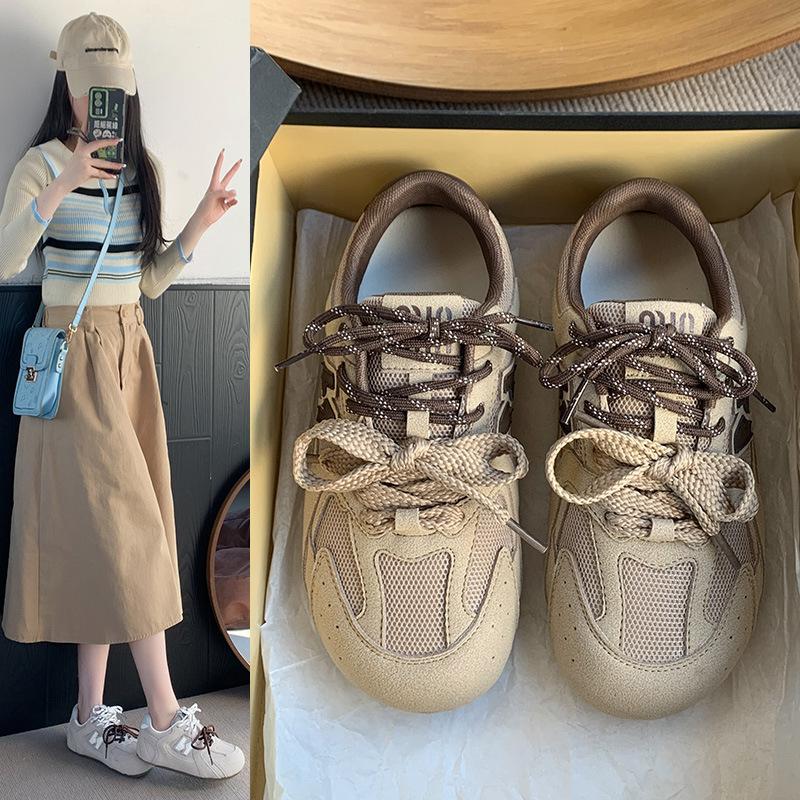 Japanese Sports Shoes Women's 2025 Chinese New Year Leather Breathable Casual Shoes Retro German Training Shoes Show Small Gray Forrest Gump Shoes