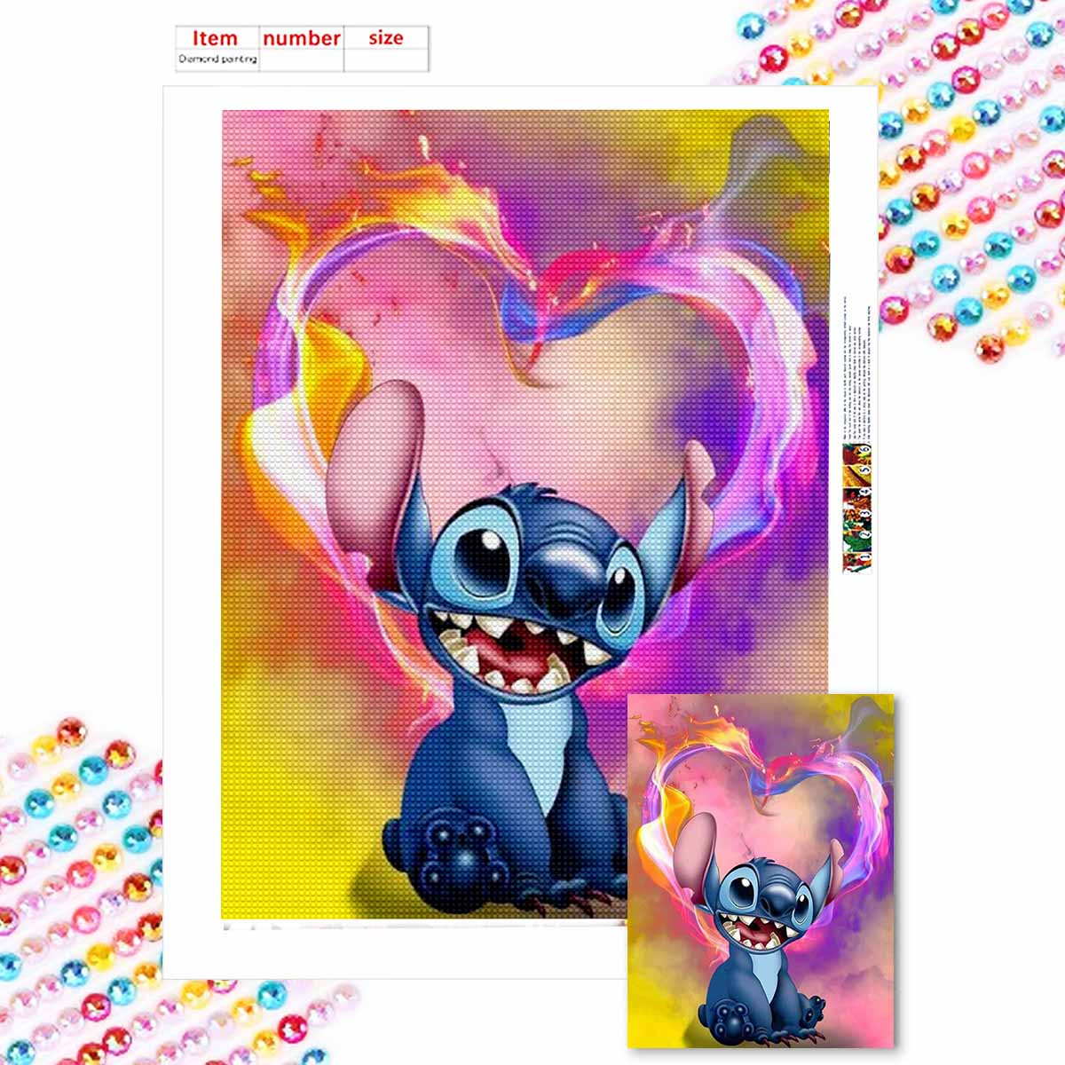 

Полная круглая алмазная живопись Любовь Стич Искусство Стразы Картина Мозаика Сделай сам 5D Вышивка крестом Домашнее украшение Round 20x30cm