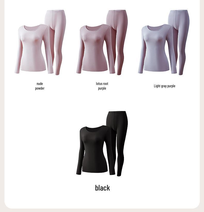 Leica Pure Cotton Antibacterial Thermal Underwear Set: Women's Round Neck, Thin Warm Autumn Top & Bottoms