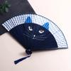 Quality 1 pcs Cat Patterns Handmade Bamboo Wooden Cartoon Home Decoration Folding Fan Silk Fan Fan Crafts