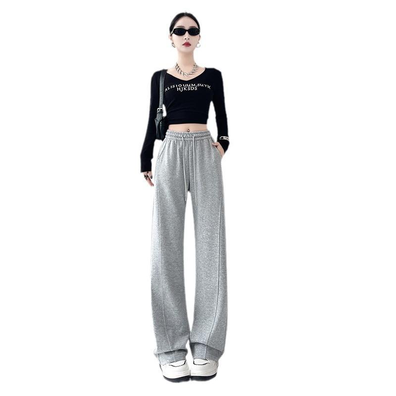 

Gray Sweatpants Women s Spring and Autumn New Straight Thin Narrow Wide-leg Pants S
