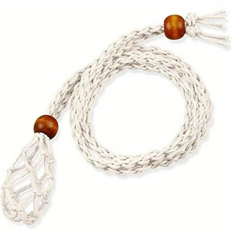 Ishihara Retro Adjustable Rope Necklace with Natural Stone Crystal Pendant