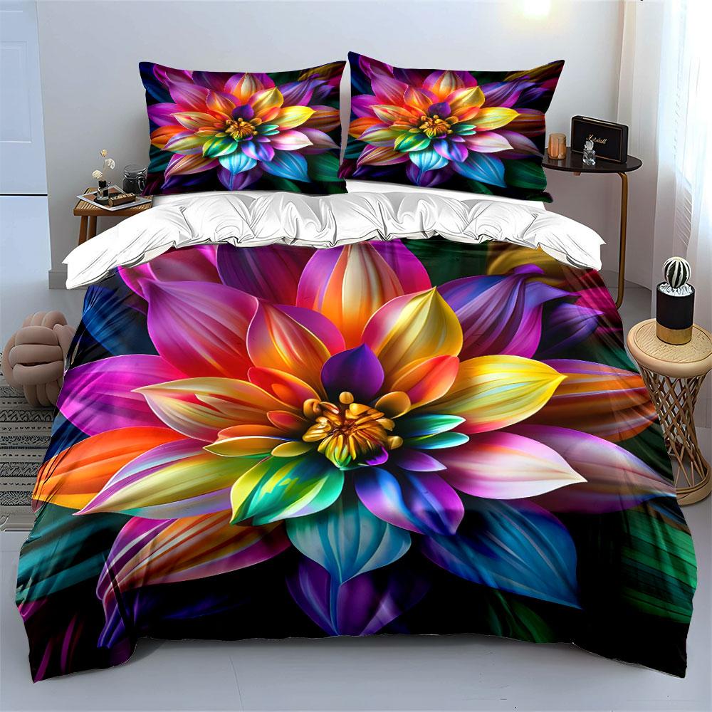 Vibrant Floral Three-Piece Set  Kid'S And Adults' Bedroom Decor, Exquisite Three-Piece Bedding Set Gift