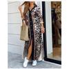 Women's Summer New Style Long-sleeved Casual Shirt Skirt Long Printed Split V-neck Large Size Loose Dress