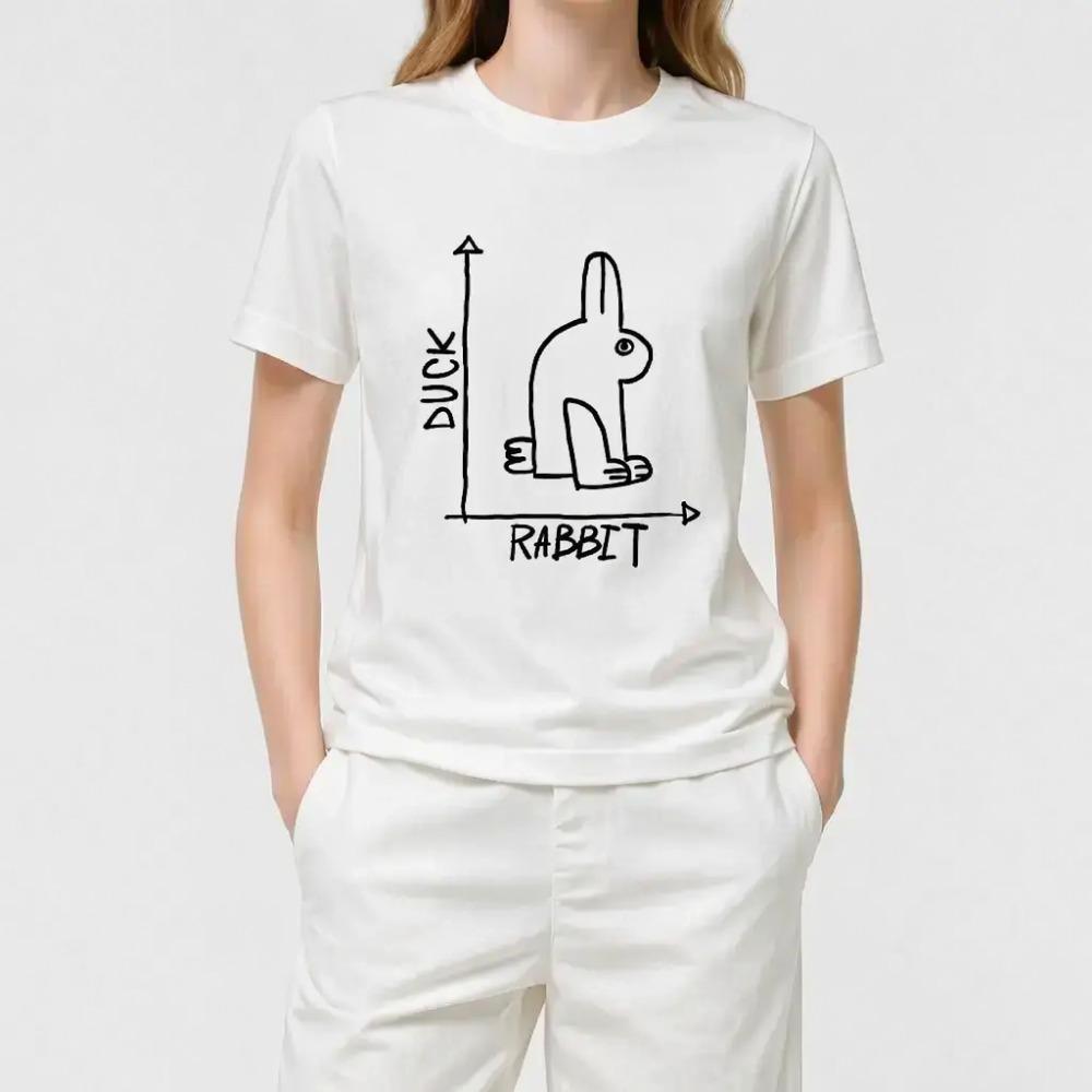 Duck Rabbit Vision T-shirt fun pattern women's short sleeved round neck psychology art