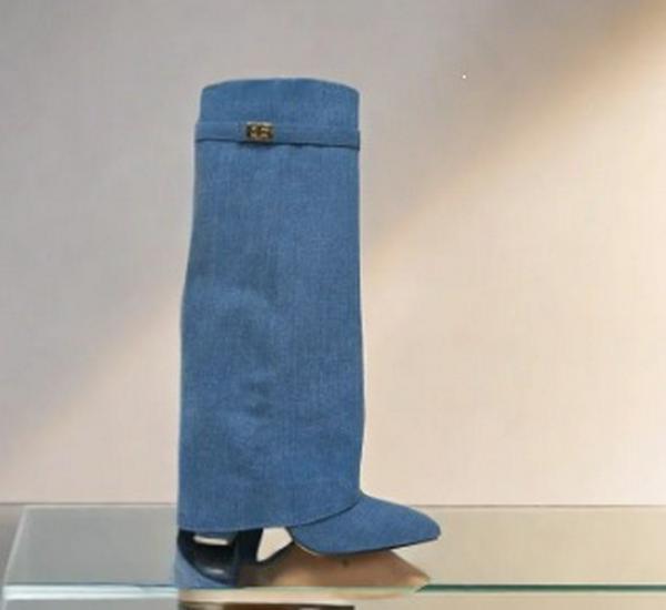 Bottes à talon bloc pointues pour femmes grande taille avec boucle métallique – Mi-longues, Mollets larges