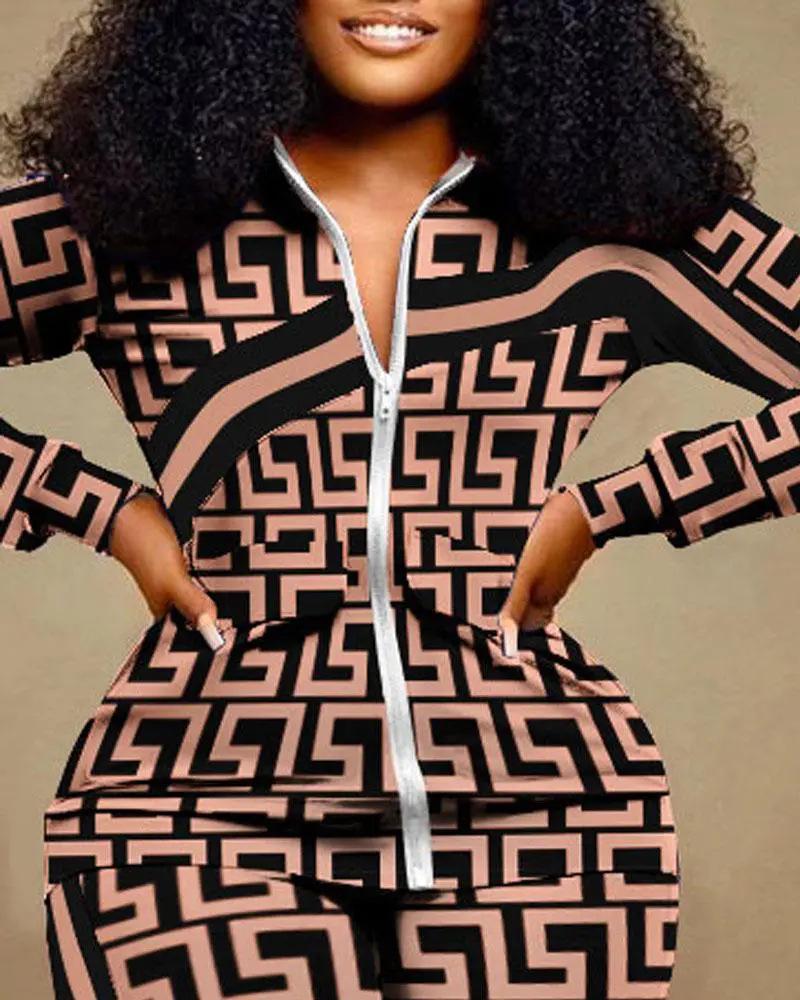 Ensemble Pantalon Long Zippé Manches Longues Coupe Slim Mode Femme Européenne et Américaine Automne/Hiver 2024