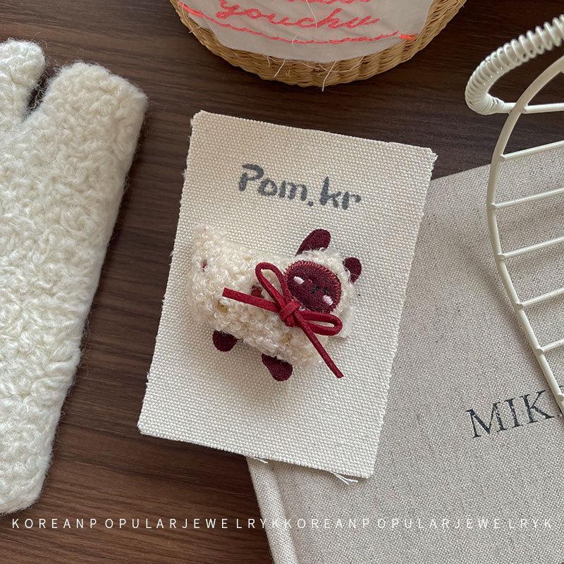 Koreańska Zimowa Kreskówkowa Spinka do Włosów z Jagnięcej Wełny i Elastyczna Gumka do Kucyka dla Dzieci