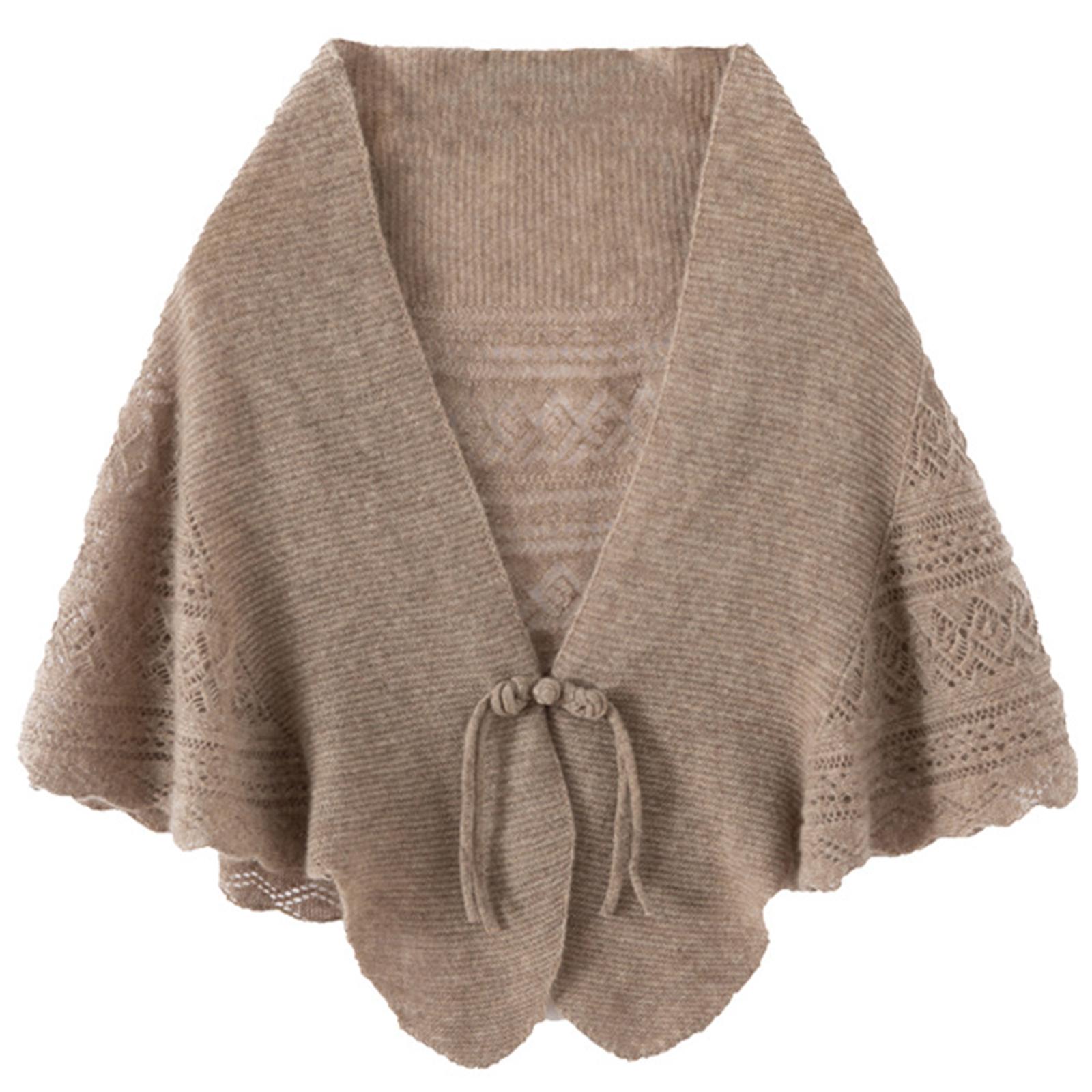 

Ladies Fashionable Cashmere Shawl With Hollowed Out Knitted Western- Button Scarf For Warmth, Small Cape One Size