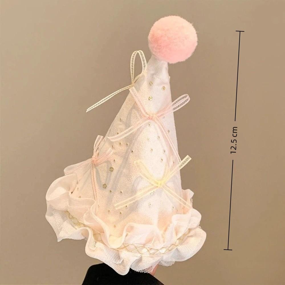 Sweet Bow Birthday Hat Pompom Pink Head Wear Hair Accessory Birthday Party