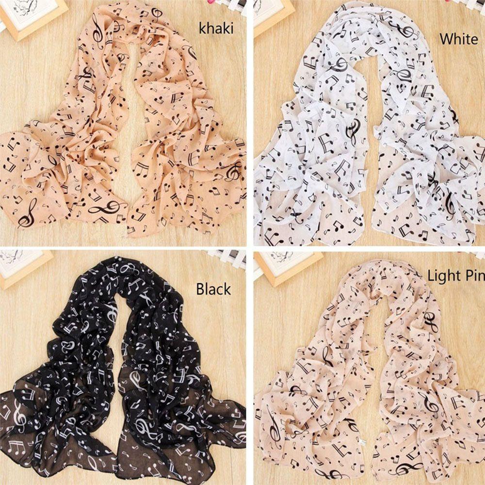 Clef Printed Women Neck Scarf Sheet Shawl Music Note Printed Scarf Muffler Chiffon Silk Scarf