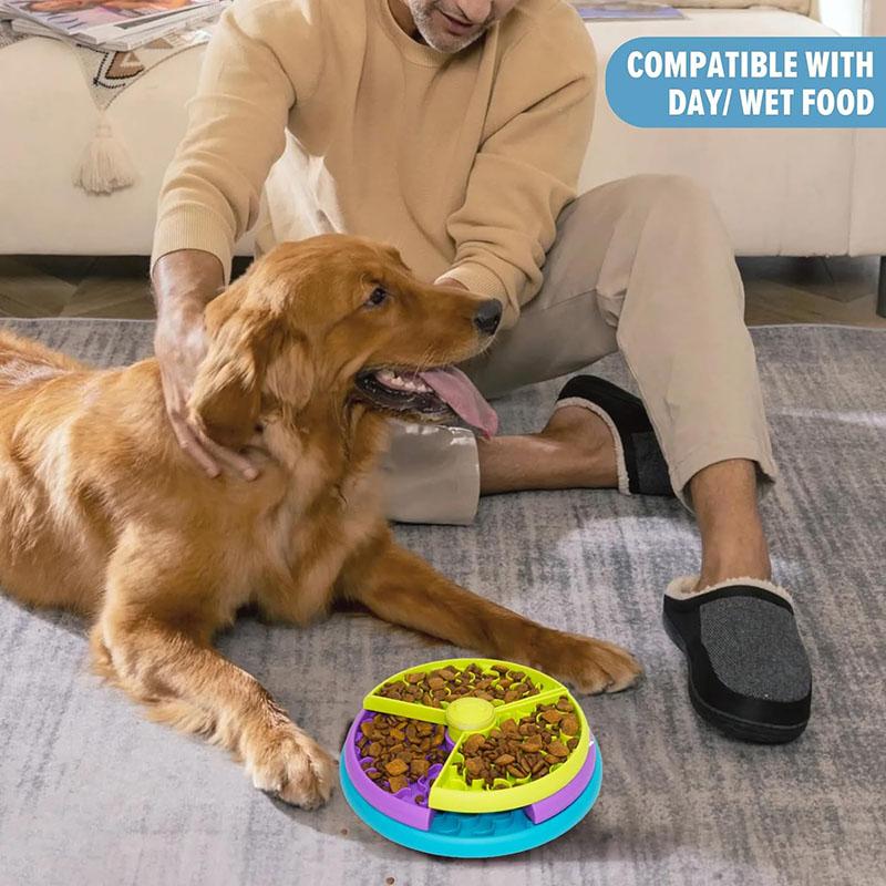 Rotatable Puzzle Slow Feeder Dog Bowl Rubberized Non-Slip Interactive Game Dog Detachable Lick Mat