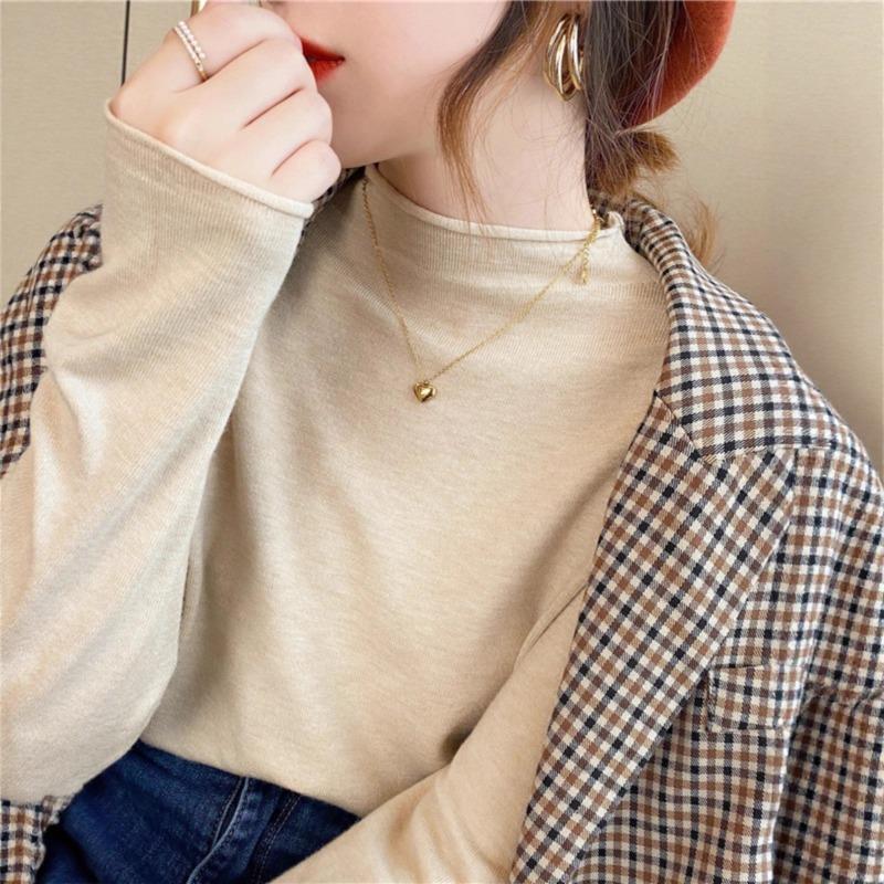 Spring and Autumn Knitted Sweater Top Women's New Semi-turtleneck Lazy Wind Loose Inside Long Sleeve Winter Bottom Sweater